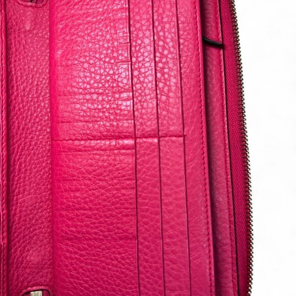GUCCI Pebbled Leather Soho Zip Around Interlocking G Logo Long Wallet - Pink - Picture 5 of 16